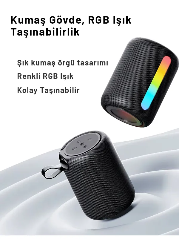 RGB Bluetooth v5.3 Hoparlör Örgülü Tasarım Taşınabilir Stereo Ses Kalitesi TF/USB Girişli - Görsel 2