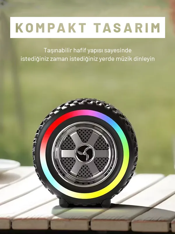 Tekerlek Tasarımlı RGB Bluetooth Hoparlör Tws 10W Usb/Tf Kart Grişi Güçlü Bass - Görsel 6