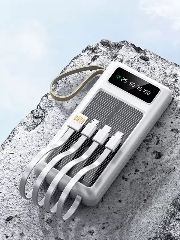 30000mAh Solar Güneş Panelli Led Ekranlı Type-C Micro USB Lightning Kablolu USB Çıkışı Powerbank - Görsel 2