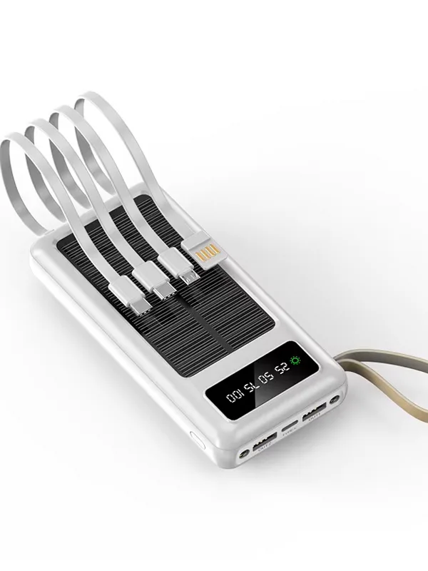 30000mAh Solar Güneş Panelli Led Ekranlı Type-C Micro USB Lightning Kablolu USB Çıkışı Powerbank - Görsel 4