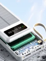 30000mAh Solar Güneş Panelli Led Ekranlı Type-C Micro USB Lightning Kablolu USB Çıkışı Powerbank - Görsel 5