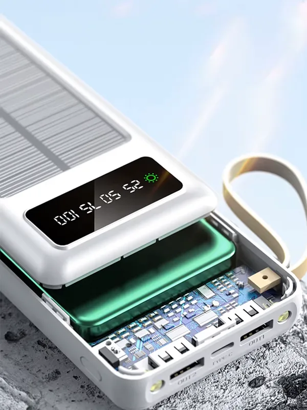 30000mAh Solar Güneş Panelli Led Ekranlı Type-C Micro USB Lightning Kablolu USB Çıkışı Powerbank - Görsel 5