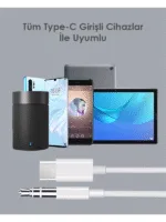 Type-C To Aux 3.5mm iPhone Samsung Uyumlu 1.2 Metre Müzik Teyip Çevirici Ses Kablosu - Görsel 2