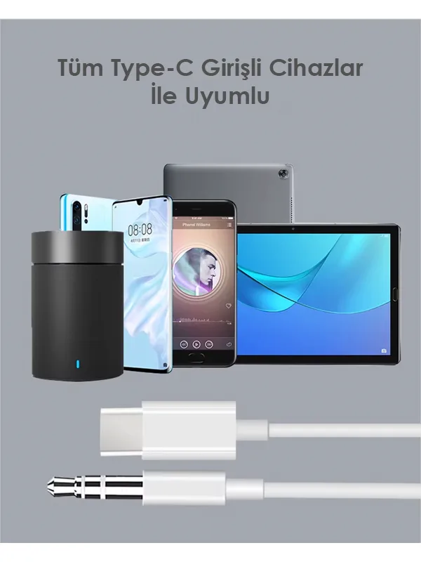 Type-C To Aux 3.5mm iPhone Samsung Uyumlu 1.2 Metre Müzik Teyip Çevirici Ses Kablosu - Görsel 2