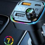 Led Ekranlı RGB Işık Fm Transmitter Bluetooth v5.0 Flash Bellek Destekli Type-C Usb Şarj Girişi