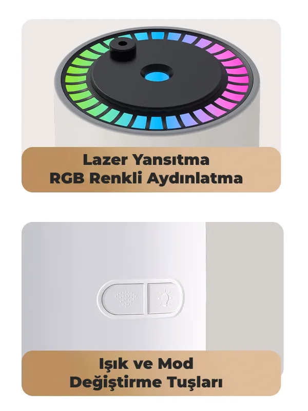 Mini Taşınabilir Lazer & RGB Yıldız Işıklı Ultrasonik Hava Nemlendirici Araç / Ev Kullanımı, 280 ml - Görsel 6
