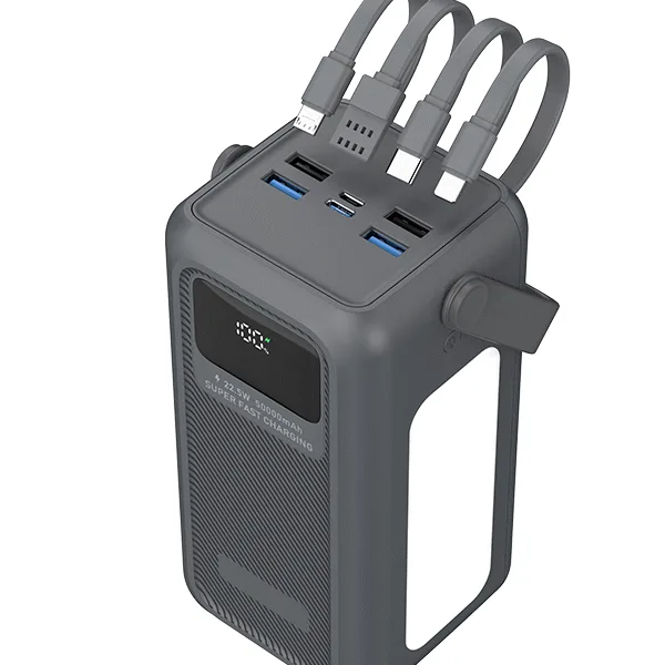 50000mAh LCD Ekranlı Powerbank | 22.5W 3A Hızlı Şarj | 4x USB Çıkış | Dahili Şarj Kabloları Led Işık