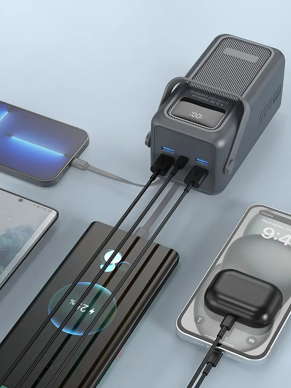 50000mAh LCD Ekranlı Powerbank | 22.5W 3A Hızlı Şarj | 4x USB Çıkış | Dahili Şarj Kabloları Led Işık - Görsel 4