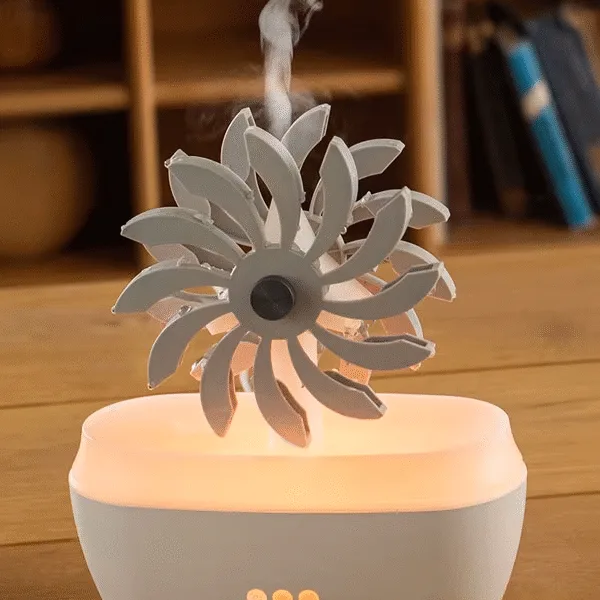 Değirmen Tasarımlı Döner Hava Nemlendirici – RGB Işık, Uzaktan Kumandalı Aromaterapi Difüzör