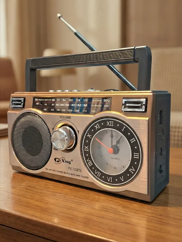 Klasik Retro Tarzı Güneş Paneli Antenli Analog Saatli Trt Bandrolü Bluetooth Radyo Hoparlör - Görsel 2