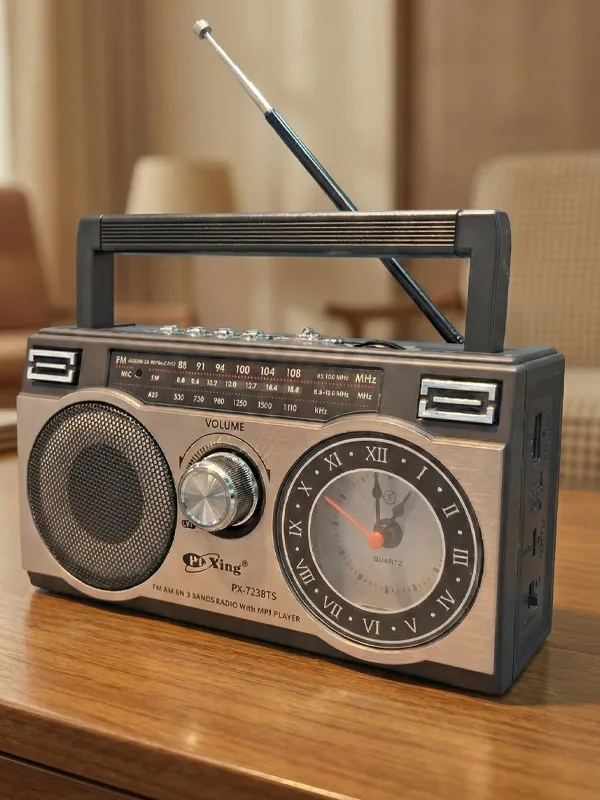 Klasik Retro Tarzı Güneş Paneli Antenli Analog Saatli Trt Bandrolü Bluetooth Radyo Hoparlör - Görsel 3