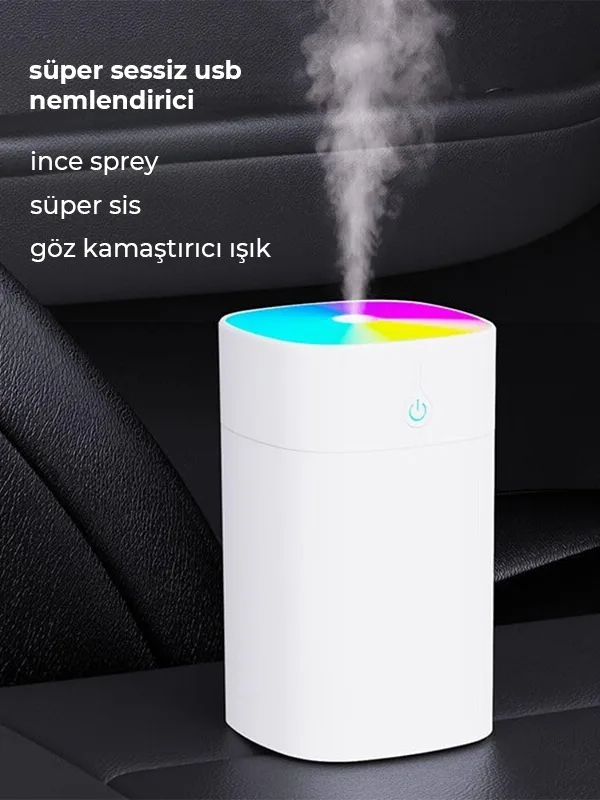 Araç İçi ve Masaüstü RGB Işıklı Mini Hava Nemlendirici USB Ultrasonik Buhar Makinesi Koku Difüzörü - Görsel 9