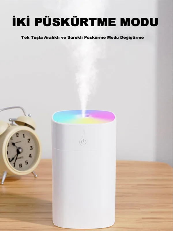 Araç İçi ve Masaüstü RGB Işıklı Mini Hava Nemlendirici USB Ultrasonik Buhar Makinesi Koku Difüzörü - Görsel 6