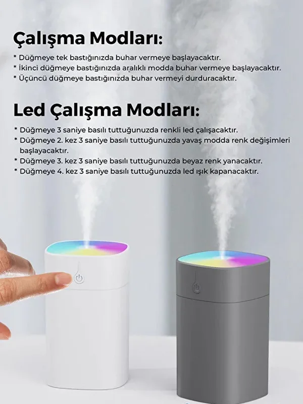 Araç İçi ve Masaüstü RGB Işıklı Mini Hava Nemlendirici USB Ultrasonik Buhar Makinesi Koku Difüzörü - Görsel 4