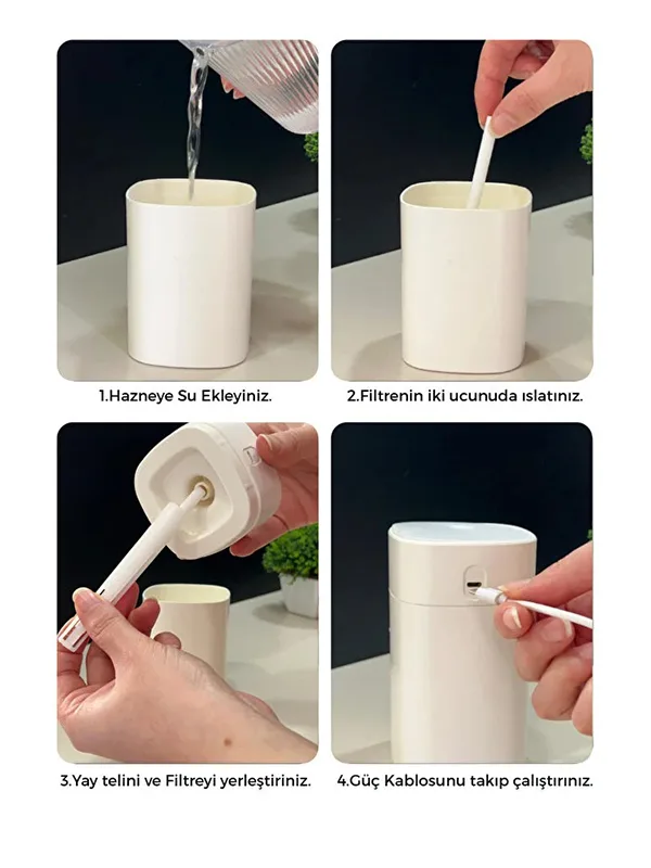 Araç İçi ve Masaüstü RGB Işıklı Mini Hava Nemlendirici USB Ultrasonik Buhar Makinesi Koku Difüzörü - Görsel 3