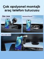 Yapışkan Vakumlu Araç İçi ve Masaüstü Telefon Tutucu - 360° Dönebilen Asansörlü Torpido Cam Tutacağı - Görsel 3