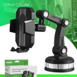 Yapışkan Vakumlu Araç İçi ve Masaüstü Telefon Tutucu - 360° Dönebilen Asansörlü Torpido Cam Tutacağı