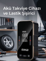 4'ü 1 Arada Dijital Ekranlı Akü Takviye Cihazı ve Lastik Şişirme Kompresörü - 12V 8000mAh Powerbank & SOS Fener - Görsel 7